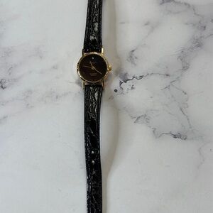 Vintage Dynasty Diamond Quartz Watch – Gold Tone Case Black Strap